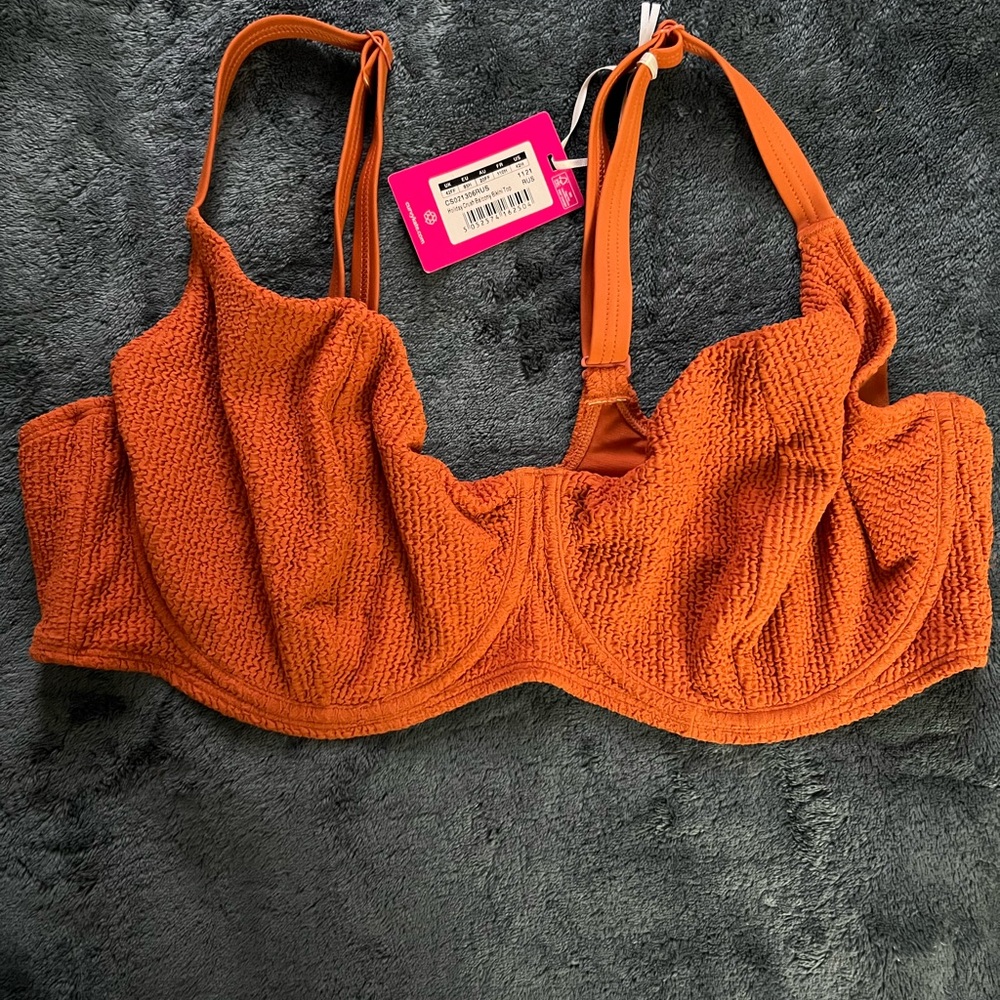 Orange Ribbed Knit Underwire Bra